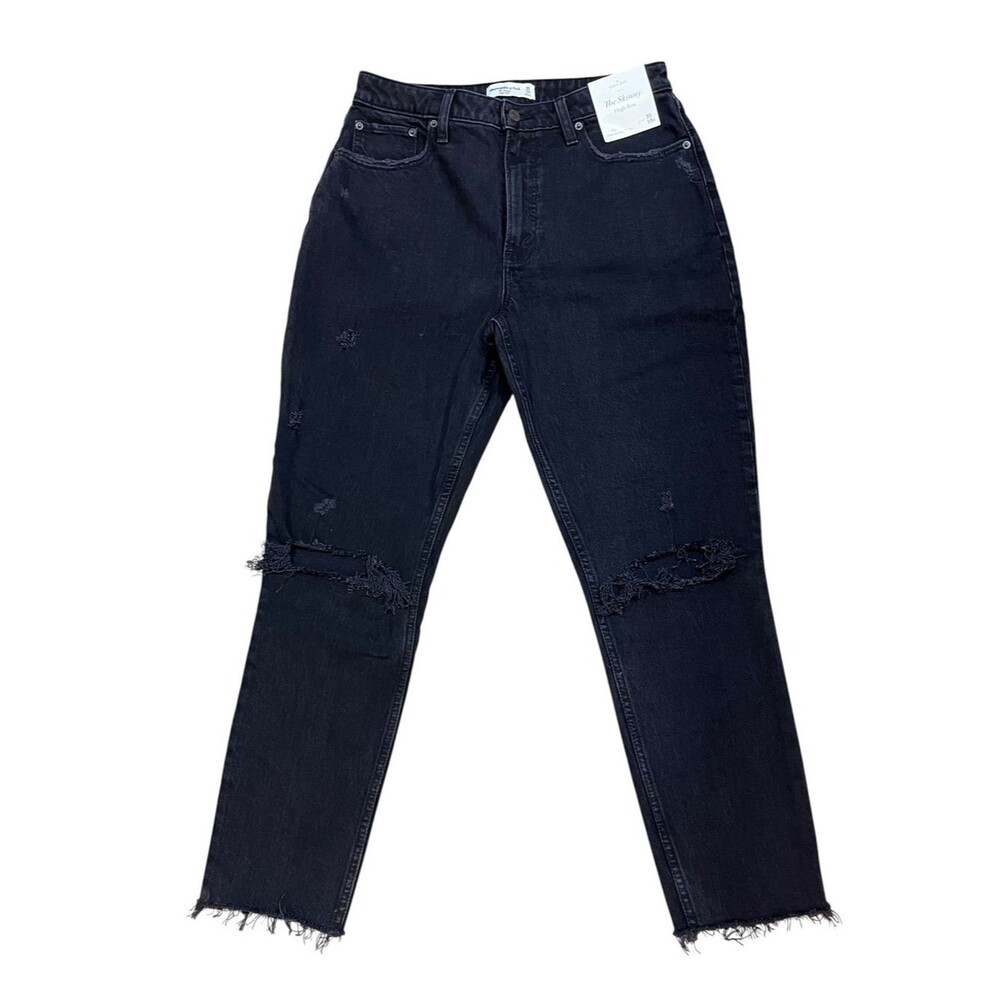 Abercrombie & Fitch Black Jeans Distressed Skinny High-Rise Curve Love Women 30